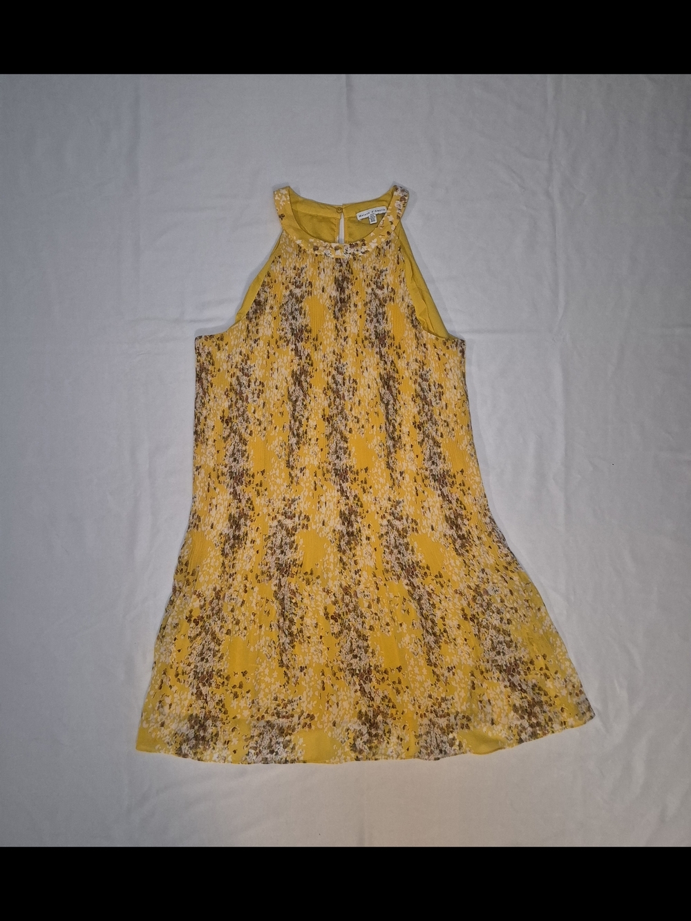 Maison d'Amélie Yellow Floral Pleated Sleeveless Dress Size XL